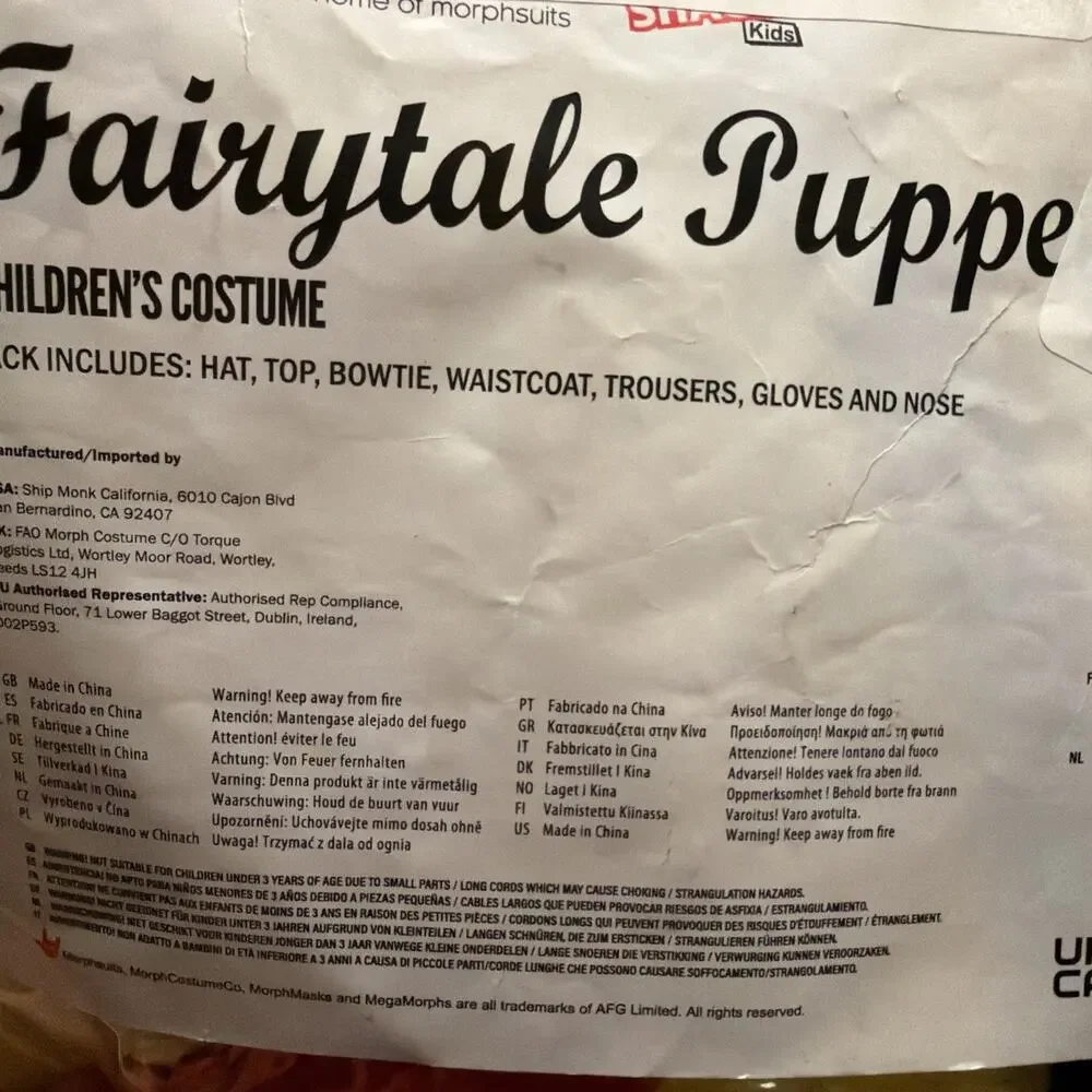 fun shack Fairytale Puppet Costume Kids, Book Characters Small